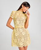 Sexy See Through Lace Trim Short Skirt Round Neck Design