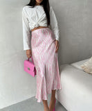 Fashionable Fish-Tail Printed Half Skirt for Women in Deep Pink and Light Pink
