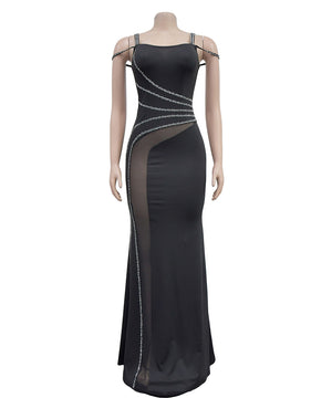 Classic Rhinestone Embellished Dress For Evening Occasions