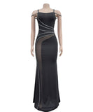Classic Rhinestone Embellished Dress For Evening Occasions