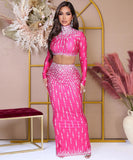Chic Long Sleeve Top Bag Hip Split Skirt Two-Piece Set for Elegant Versatility