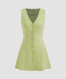 A Checkered V-Neck Button-Down Sleeveless Mini Skirt Dress for Chic Summer Style