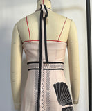 Sexy Form-Fitting Long Dress with Neck Tie Design in Green Black