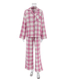Stylish Pink Plaid Two-Piece Set for Women with Long Sleeves