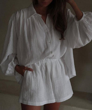 Relaxed Slim-Fit Womens Shirt And Shorts Set For Daywear