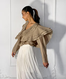 Chic V-Neck Peplum Halter Long-Sleeved Shirt for Style
