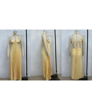 Solid Color Plunging Pleated Sleeveless Halter Dress for You