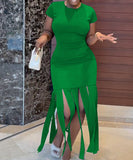 Slim Solid Color Fringe Base Dress for Elegant Casual Wear