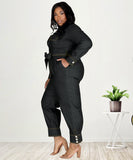 Relaxed Fit V Neck Casual Plus Size Denim Jumpsuit Women