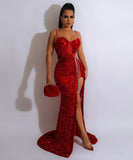 Glamorous Sexy Halter Sleeveless Sequin Dress with Slit