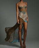 Sexy Spaghetti-Strap Split Halter Dress Versatile Eveningwear Silhouette Enhancer For Elegant Evenings