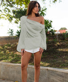 Chic Sexy Fashion Diagonal Shoulder Chiffon Slim-Fit T-Shirt