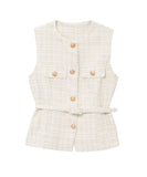 Womens Round Neck Sleeveless Vest With Button Decoration