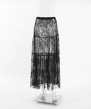 High Waisted Netted Lace Sheer Mid Length Skirt for Women