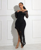 Elegant Strapless Long Dress with Irregular Hem and Boat Neck
