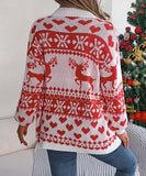 Classic Relaxed Christmas Deer Pattern Long Sleeve Cardigan