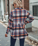 Collared Long Sleeve Pocket Casual Check Shirt Polyester