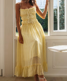 Lace Patchwork High-Waisted Halter Dress for Chic Elegance