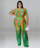 Elegant Diagonal Shoulder Ethnic Style Printed Jumpsuit Joy