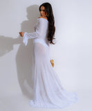 Elegant Sexy V-neck Solid Color Long-Sleeved Dress for Women