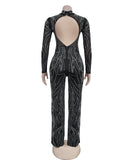 Sequin Jumpsuit Backless Stretch For Evening Glam Sparkle
