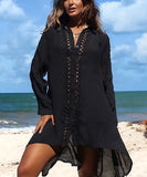 Hollow Lace Irregular Hem Blouse Perfect for Beach Days