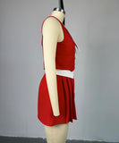 Chic Doll Neck Sleeveless Top and High-Waisted Skirt Set