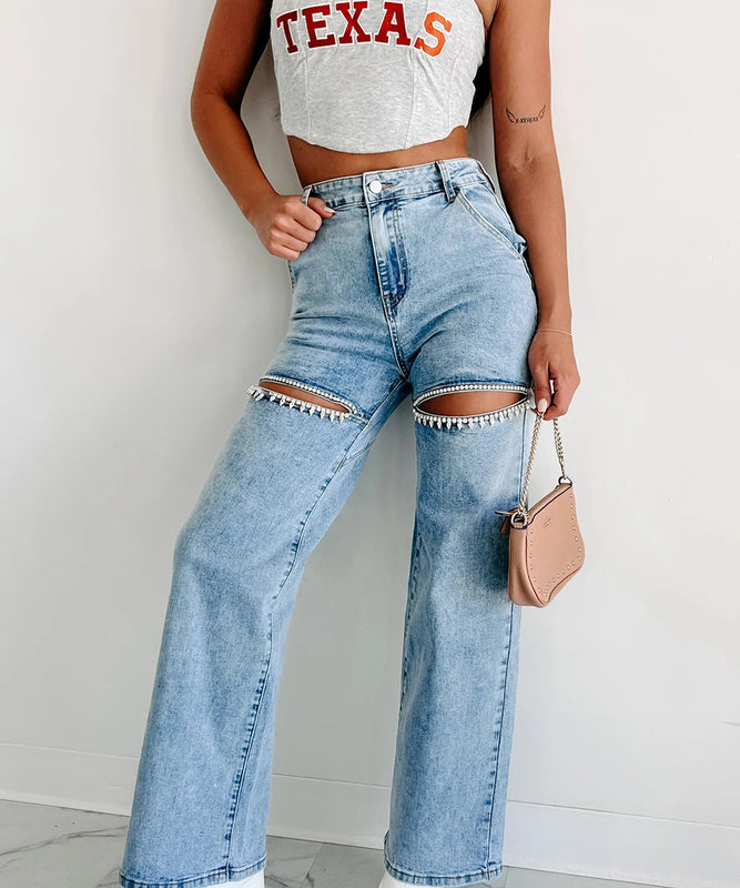 Multi-Pocket Hand-Drilled Washed Jeans for Stylish Comfort