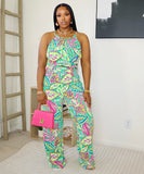 Stylish High-Necked Vest and High-Waisted Trousers Set