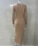 Sexy Long Sleeve Pleated Dress Multicolor Apricot Pink