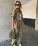 Casual Workwear Drawstring Shirt And Trousers Set Navy