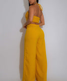 Chic Two-Piece Set with Tie-Up Top and High-Waisted Trousers