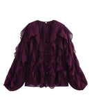 Batwing-Edge Layered V-Neck Shirt Relaxed Fit Lightweight