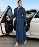 Women's Denim Long Sleeve Coat Style Dress with Button Closure