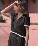 Leisure Shirt With Lace Collar And Long Skirt Set White