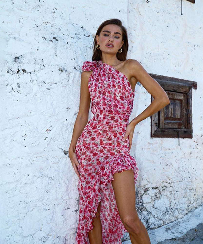 Seductive Pink Sexy Side Slit Lace-Up Dress for Stunning Style