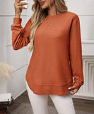 Loose Waffle Blouse Relaxed Fit Long-Sleeved Top Essentials