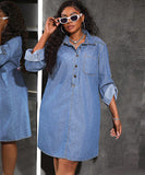 Plus Size Denim Dress For Women Long Sleeve Casual Loose Fit