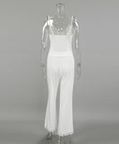 CozyNest Knitted Patchwork Lace Halter Pajamas – Elegant Micro-Transparency Design