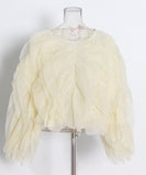Ruffled Long Sleeve Polyester Top For Women Fashion