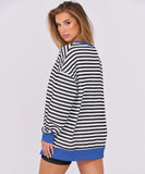 Striped V-Neck Loose Sports Shirt Hoodie For Women Relaxed Fit Moisture-Wicking Everyday