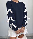 Round-Neck Bow Tie Christmas Hoodie For Women Cozy Fit Relaxed