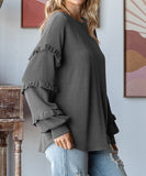 Lantern Style Dress With Lace Sleeves And Hooded Top