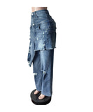 Apron Frayed Hem Straight Leg Pant Set