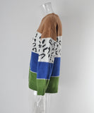 Classic Womens Leopard Patchwork Relaxed Knit Sweater
