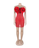 Sexy Hot Diamond Pearl Deep V Flower Slim Dress for Allure