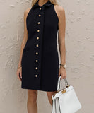 Chic Solid Color Lapel Dress for Effortless Elegance