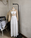 Padded Plunging Top With Detachable Straps And Flowing Skirt