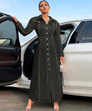 Women's Denim Long Sleeve Coat Style Dress with Button Closure