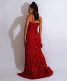 Glamorous Sexy Halter Sleeveless Sequin Dress with Slit